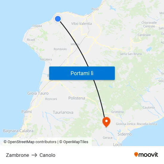 Zambrone to Canolo map