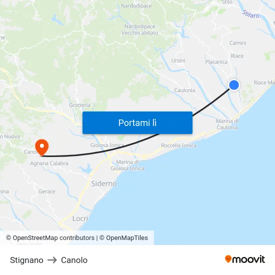 Stignano to Canolo map