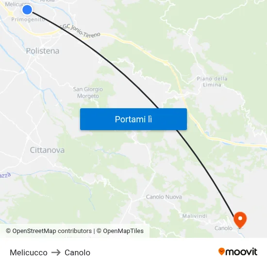 Melicucco to Canolo map