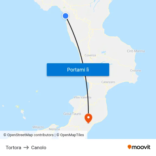 Tortora to Canolo map