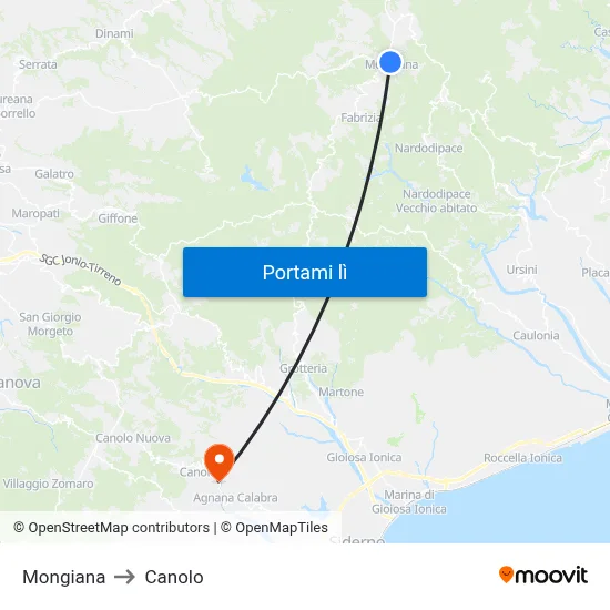 Mongiana to Canolo map