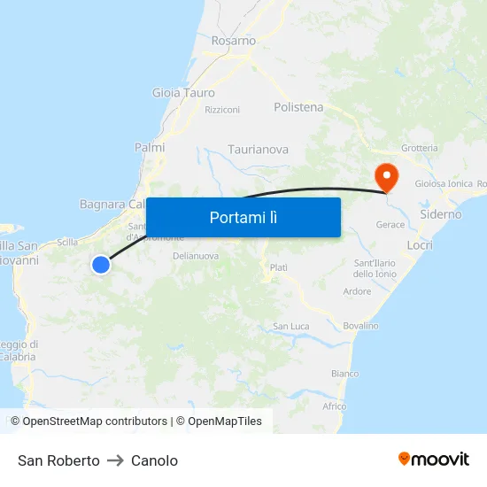 San Roberto to Canolo map