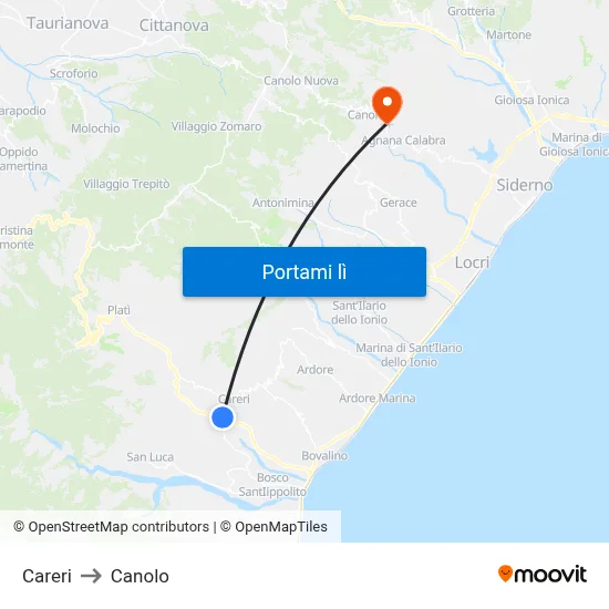 Careri to Canolo map