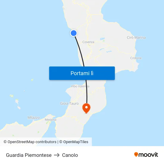 Guardia Piemontese to Canolo map