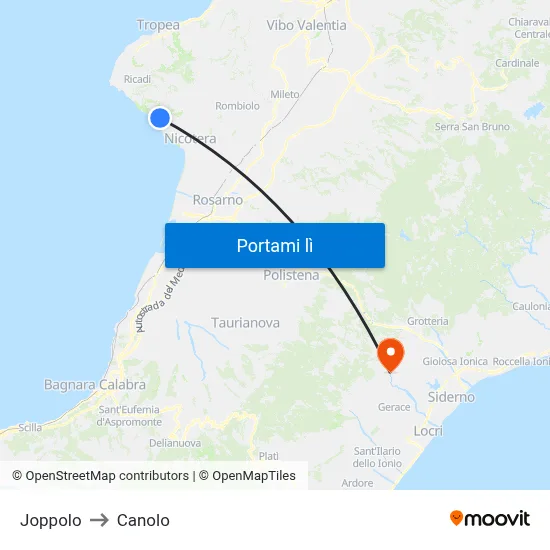 Joppolo to Canolo map