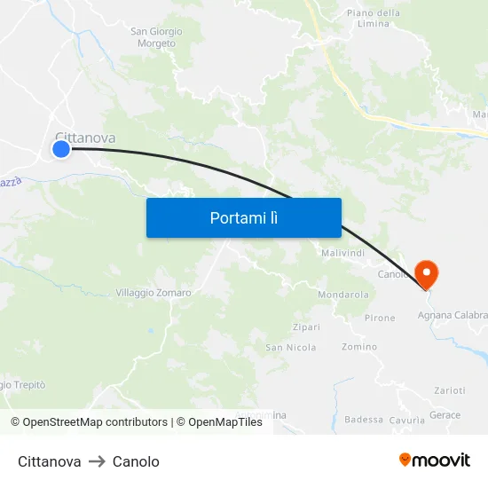 Cittanova to Canolo map
