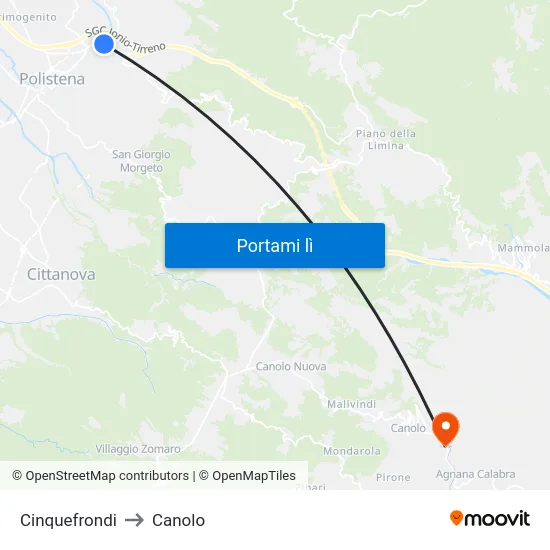 Cinquefrondi to Canolo map