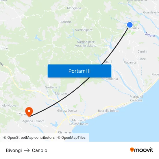 Bivongi to Canolo map
