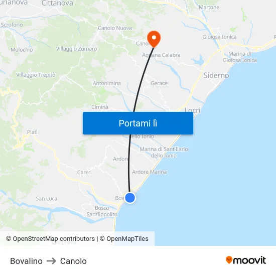 Bovalino to Canolo map