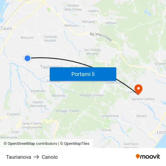 Taurianova to Canolo map
