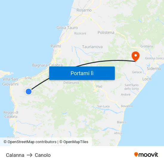 Calanna to Canolo map