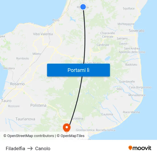 Filadelfia to Canolo map