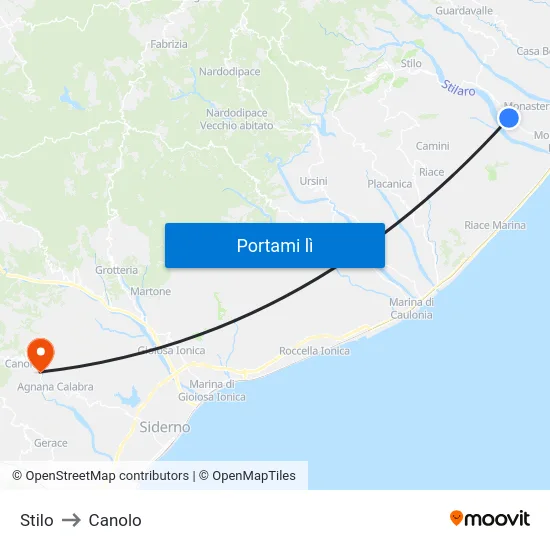 Stilo to Canolo map