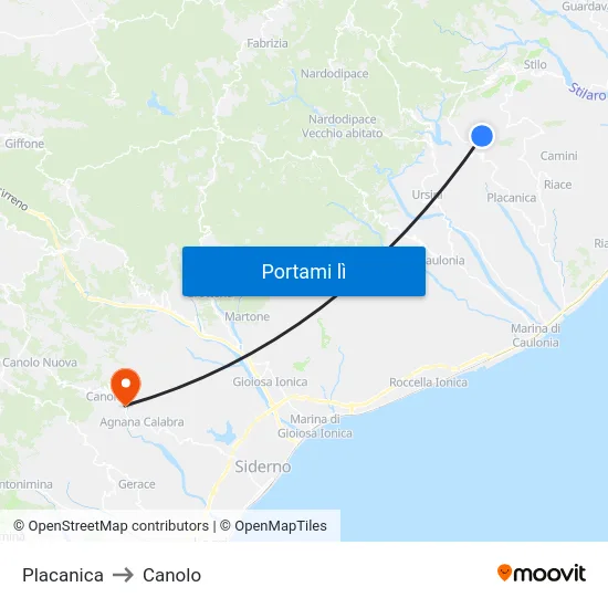 Placanica to Canolo map