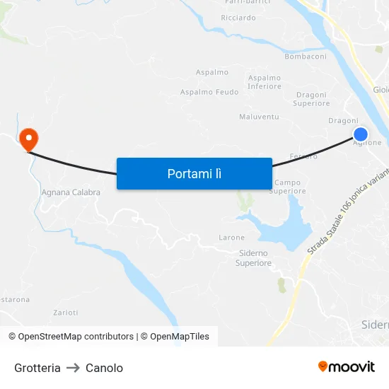 Grotteria to Canolo map