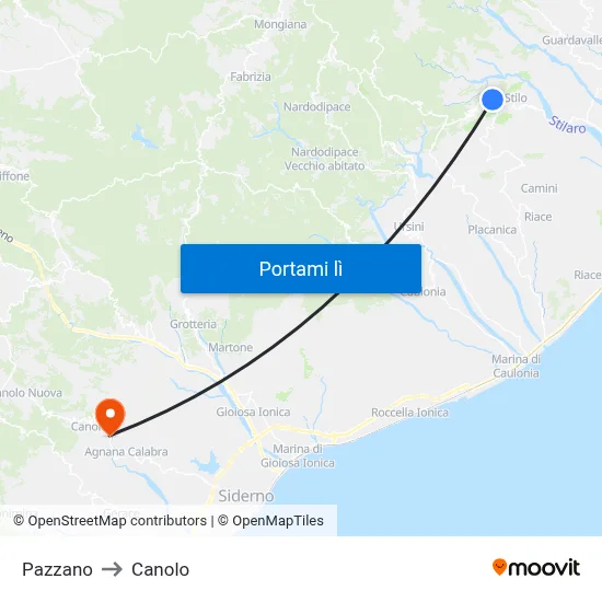 Pazzano to Canolo map