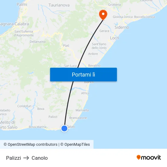 Palizzi to Canolo map