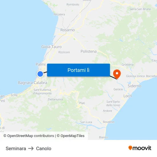 Seminara to Canolo map