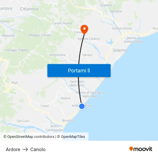Ardore to Canolo map