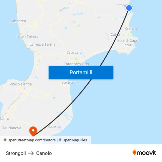 Strongoli to Canolo map