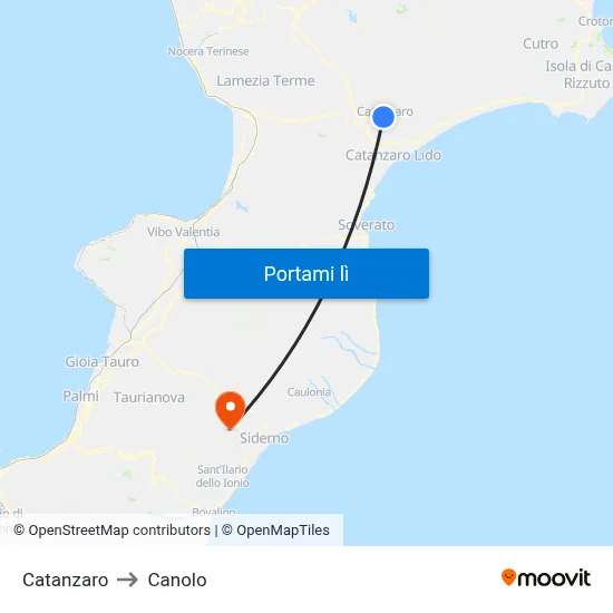 Catanzaro to Canolo map