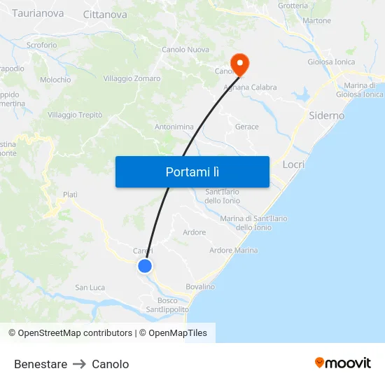 Benestare to Canolo map