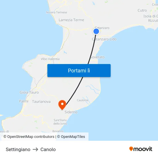 Settingiano to Canolo map