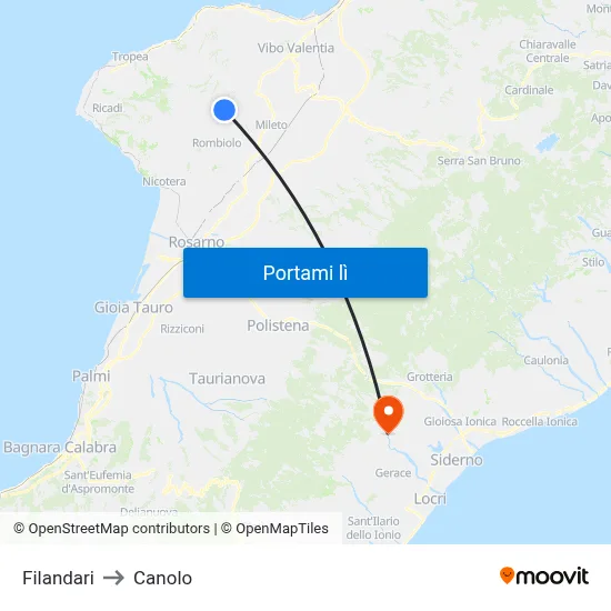 Filandari to Canolo map