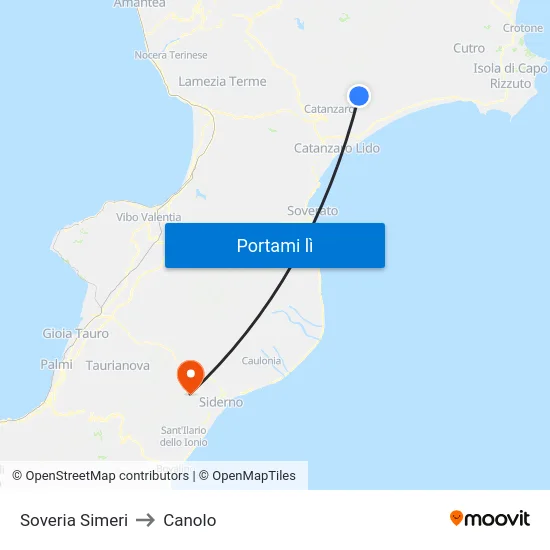 Soveria Simeri to Canolo map