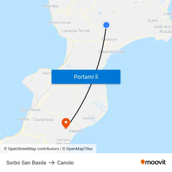 Sorbo San Basile to Canolo map