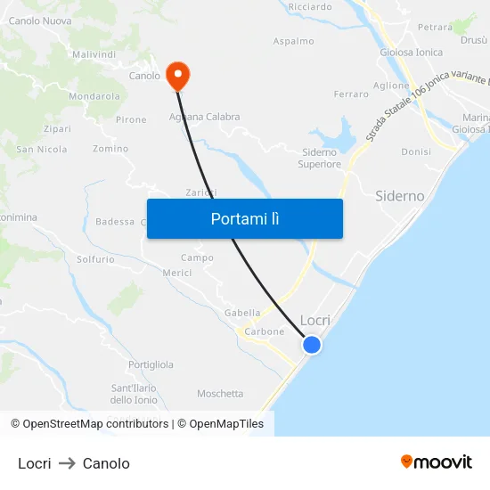Locri to Canolo map