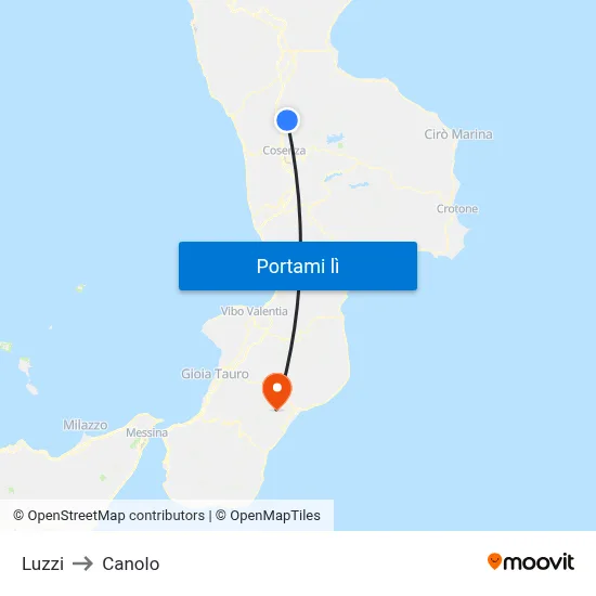 Luzzi to Canolo map