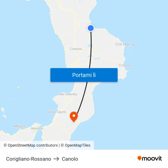 Corigliano-Rossano to Canolo map