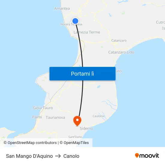 San Mango D'Aquino to Canolo map