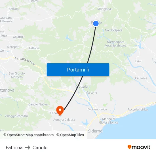 Fabrizia to Canolo map