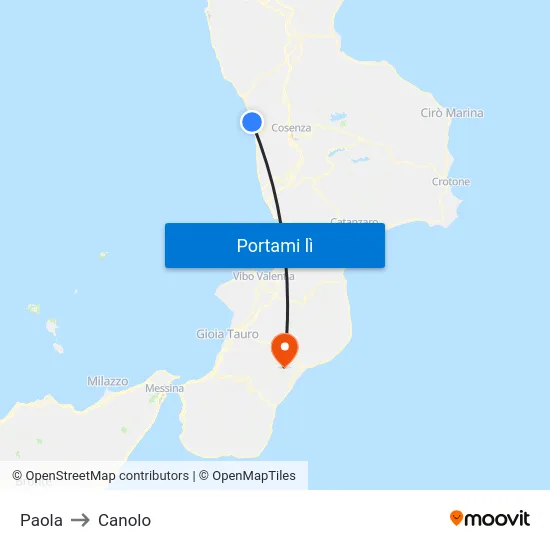 Paola to Canolo map
