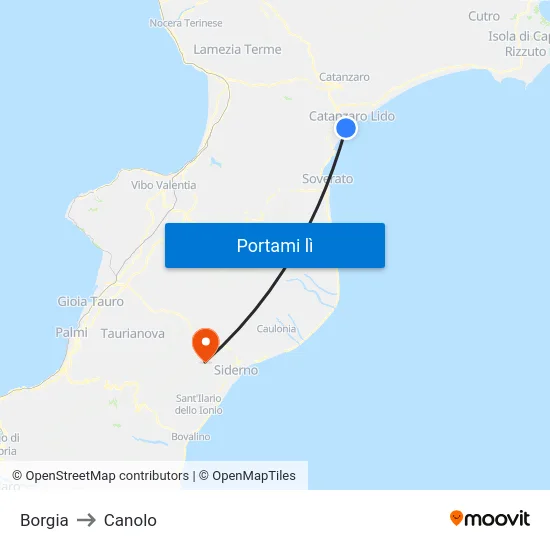 Borgia to Canolo map