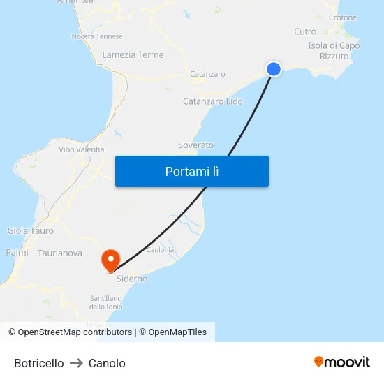 Botricello to Canolo map
