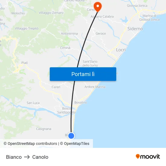 Bianco to Canolo map