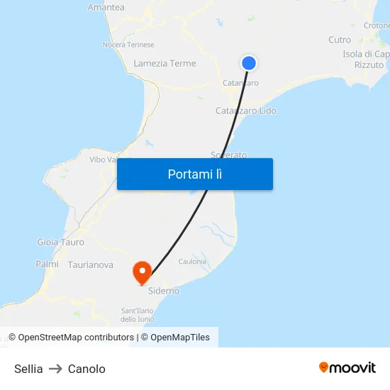 Sellia to Canolo map