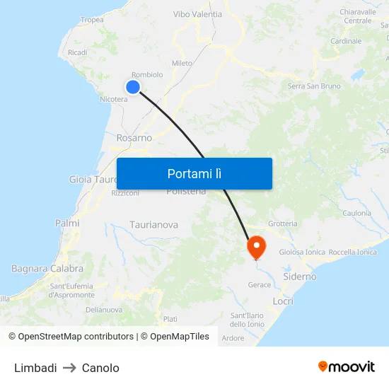 Limbadi to Canolo map