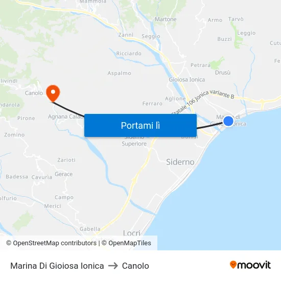 Marina Di Gioiosa Ionica to Canolo map