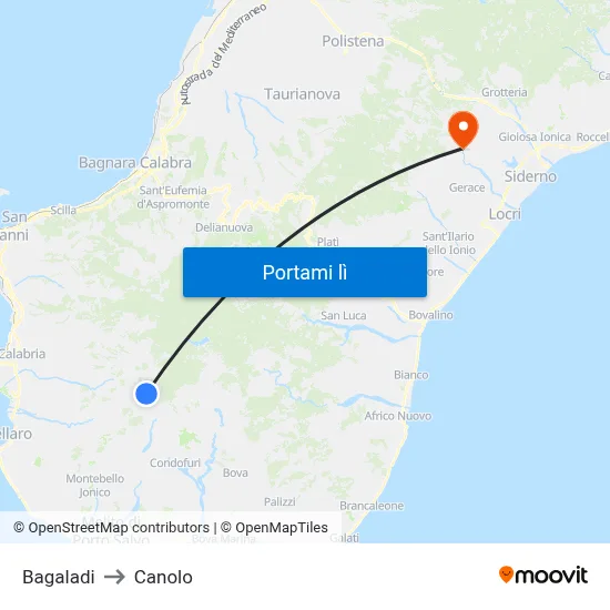 Bagaladi to Canolo map