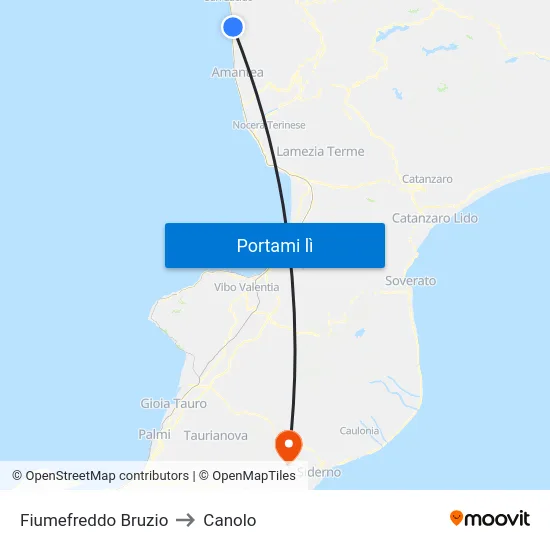 Fiumefreddo Bruzio to Canolo map