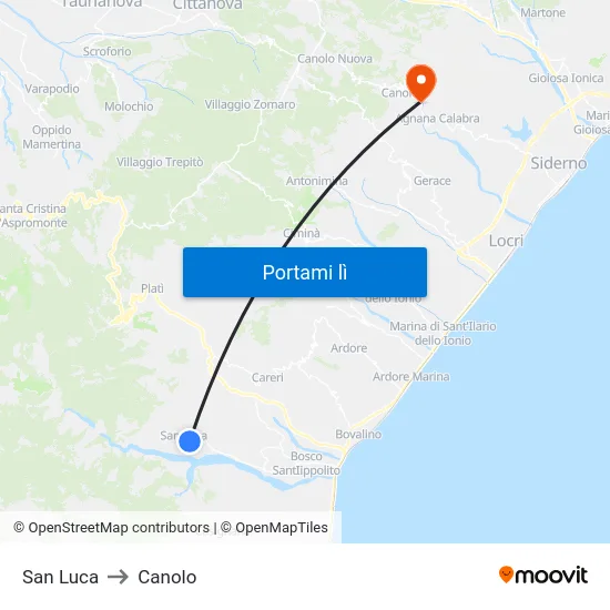 San Luca to Canolo map
