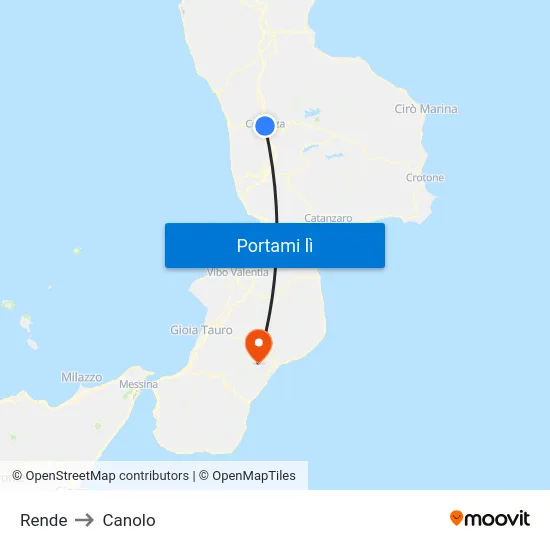 Rende to Canolo map