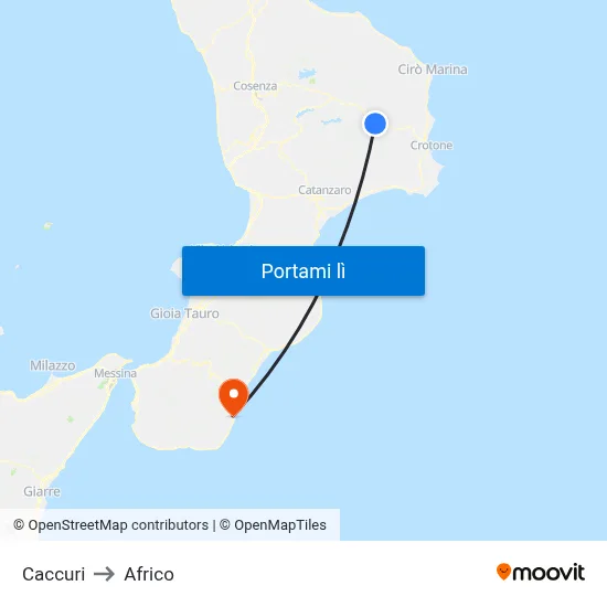Caccuri to Africo map