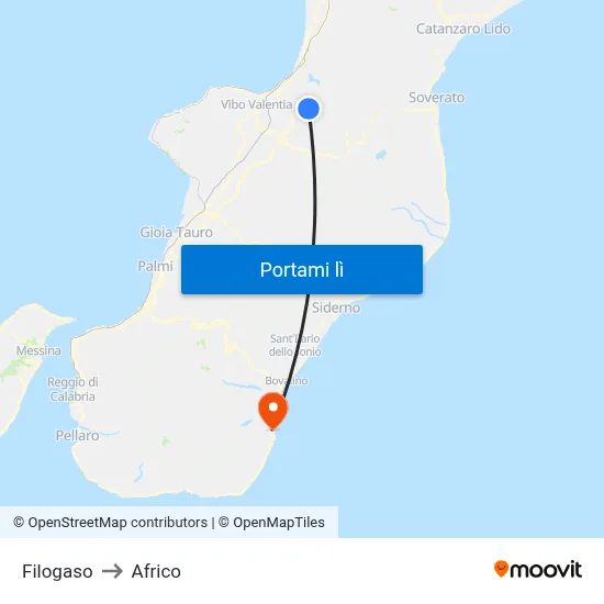 Filogaso to Africo map