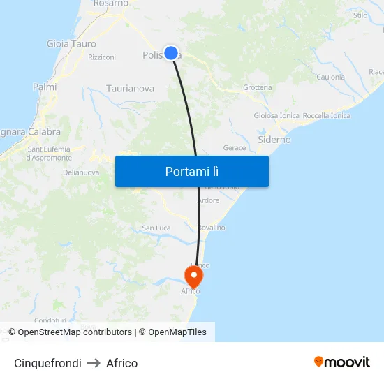 Cinquefrondi to Africo map