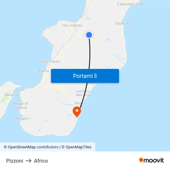 Pizzoni to Africo map